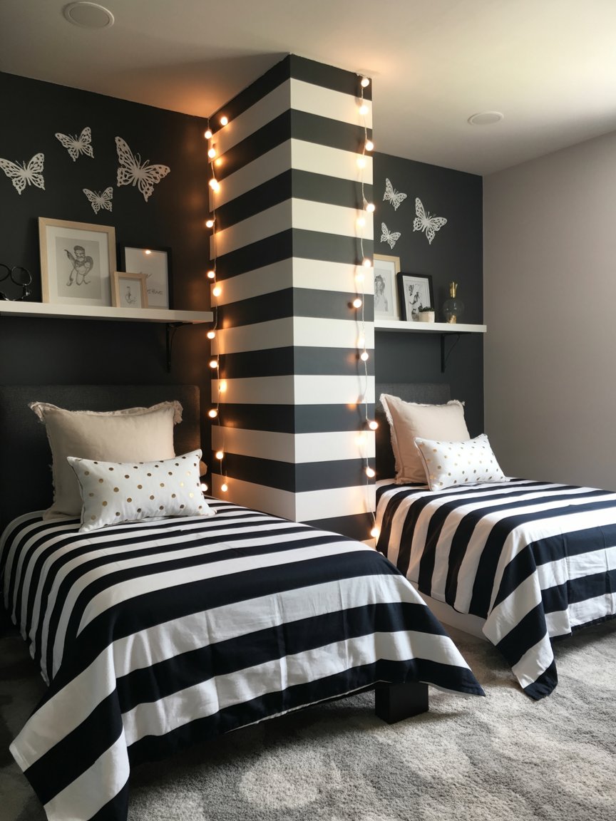 Striking Black and White Stripes for Twin Bed Elegance